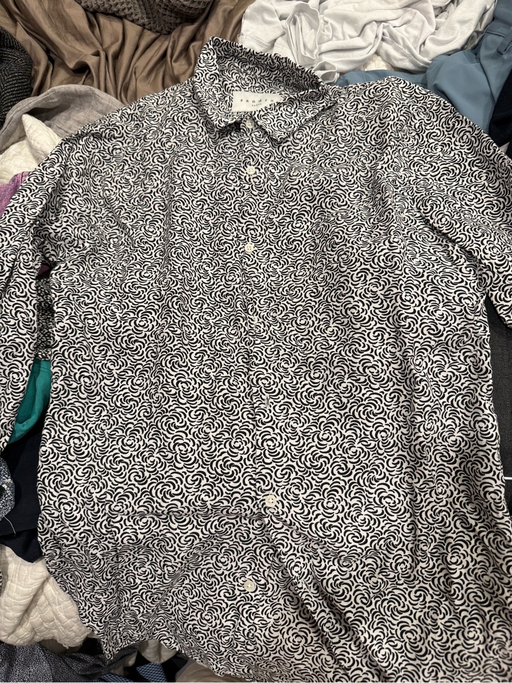Sandro Black & White Swirl Print Button-Down Shirt